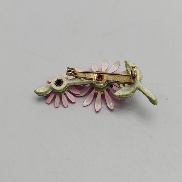 Vintage Pink Enamel Flower Brooch Pin Hippie Boho - Picture 3 of 4